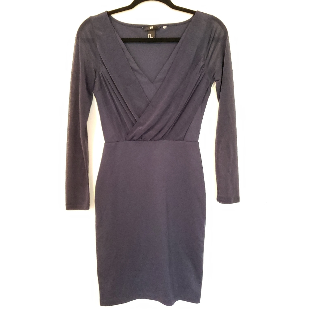 H&M V Neck Mesh Long Sleeve Mini Dress